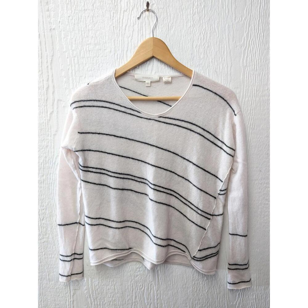 Inhabit 100% Cashmere Striped Knit Sweater Minimalist Quiet Luxury Size Small
